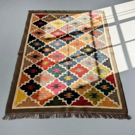 Handmade Jute Multicolor Vintage Dhurrie For Living